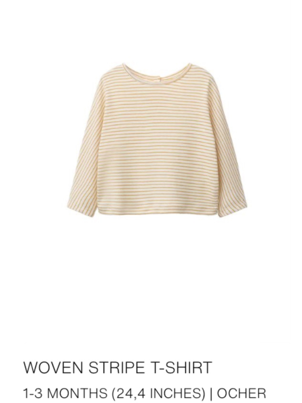 ZARA Baby Woven Stripe T-Shirt – 1–3M – Ocher (Yellow)